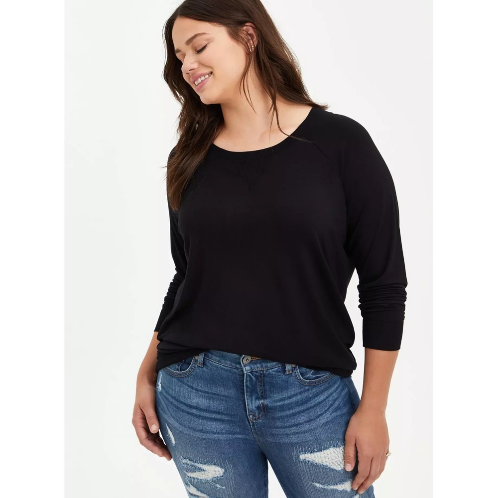 Torrid Classic Fit Super Soft Crew Neck Raglan‎ Long Sleeve Tee Black 2X Lounge